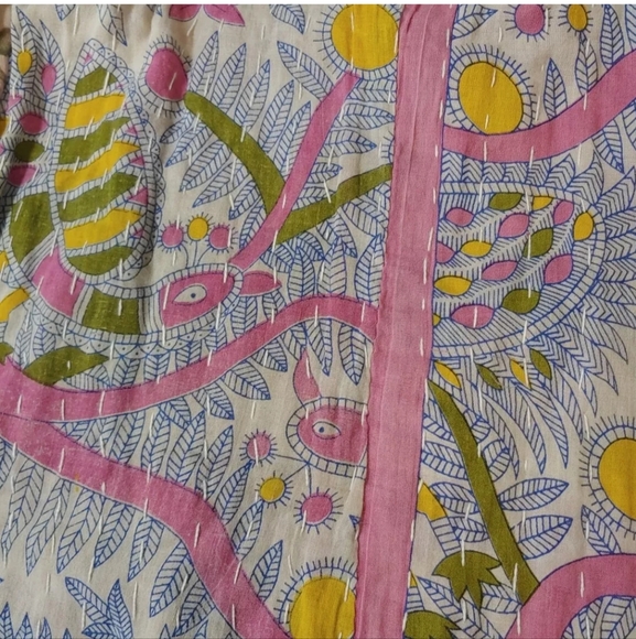 Kantha Wide Leg Pants Patch Pocket Patchwork Woman Large/XL Festival Boho #105B - Picture 11 of 12